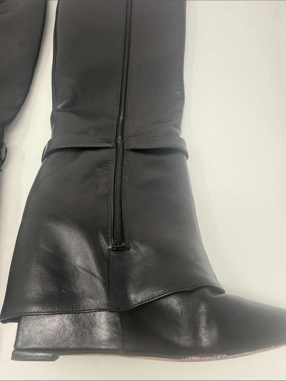 SCHUTZ Black Pointed-Toe Knee Boots with Buckle - Picture 3 of 9
